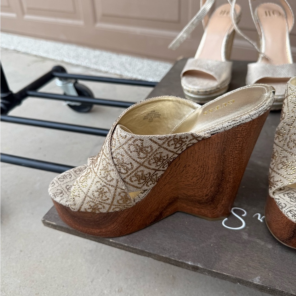 Guess by Marciano Cream and Brown Wedge Shoes